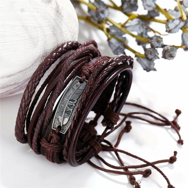 Mens-Leather-Bracelet-woven-bracelet-set-four-piece-set_001